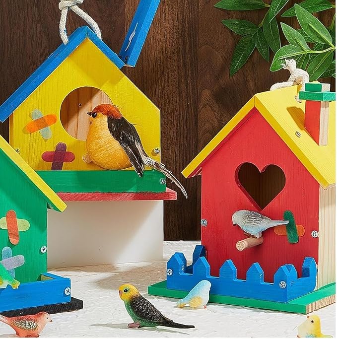 Juexica 2 Pack DIY Birdhouse Kits for Kids Ages 6+ Build and Paint Wooden Bird House Arts and Craft Project with Paint Strips Brushes for Boy Girl Adult Classroom Indoor Outdoor Crafts (Love Shaped)