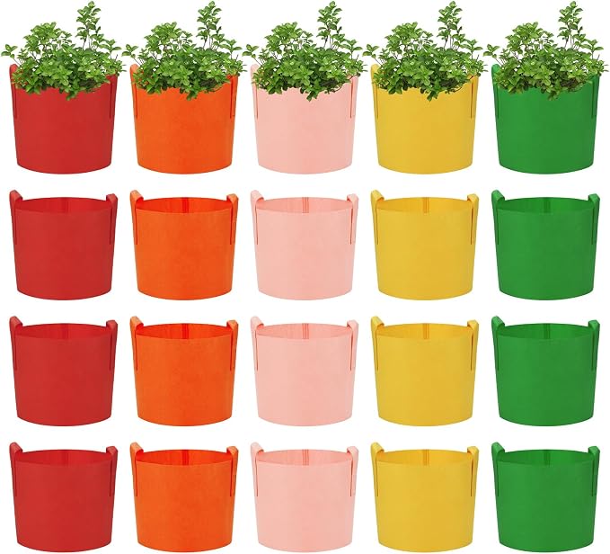 20 Pack 5 Gallon Grow Bags, Colorful Potato Plant Grow Bags with Handles, Nonwoven Garden Fabric Garden Pots for Vegetable Fruit Flowers Herbs Tomato Potato Growing (5 Gal)