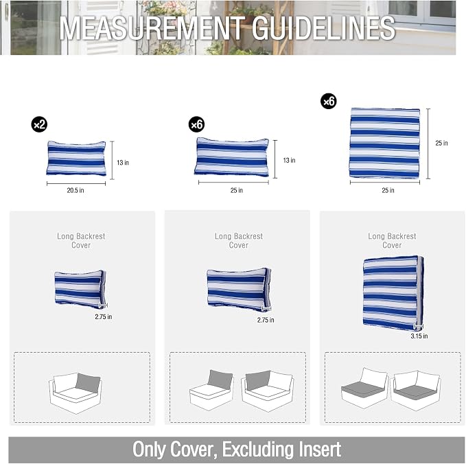 14Pieces Patio Cushion Covers Replacement Outdoor Water-Resistant Couch Covers Splashproof UV-Resistant Furniture Protectors Cushion Sofa Slipcovers Set with Zippers,Cover Only