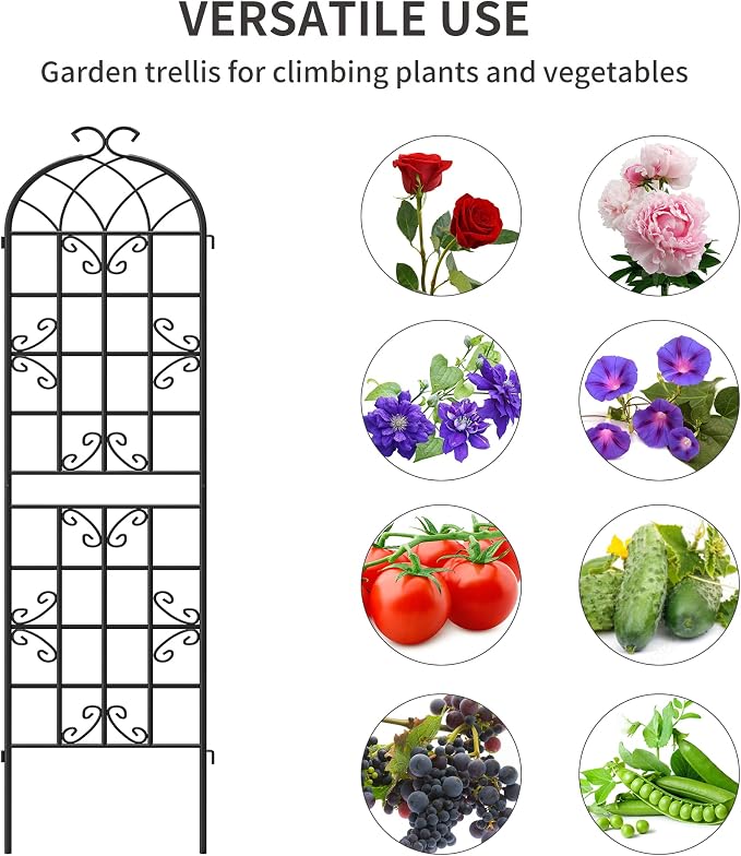 2 Pack 87x20in Garden Trellises, Butterfly Black Metal Coated Rustproof Trellis for Climbing Plants Outdoor, Roses, Vegetables, Vines, Cucumbers