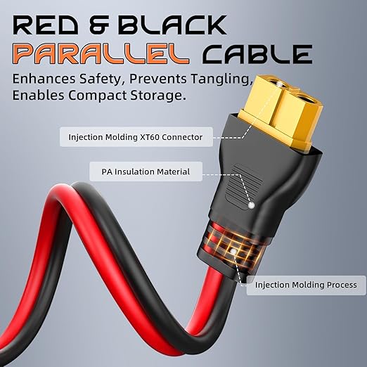 30FT 10AWG XT60 Solar Charging Cable, GIBBAB Solar Panel Connector to XT60 Extension Charge Adapter Cable with Caps & Wire Ties for LiFePO4 Battery RV Portable Power Station Ecoflow Generator