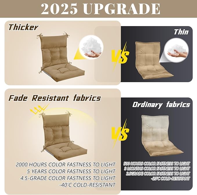 Sintuff 2 Pcs 44 x 21 x 4 Patio Chair Cushions Outdoor Chair Cushion Seat/Back Tufted Pillow with Ties Water Resistant Replacement Indoor Patio Furniture Outdoor Furniture (Solid Color,Brown)