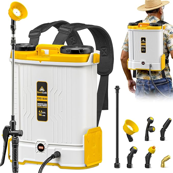4.2 Gal Battery Powered Backpack Sprayer Compatible with DeWalt 20V Battery (NOT Included), Equipped with Mixing System, Backpack Garden Sprayer with 6 Spray Nozzles for Lawn, Garden, Yard