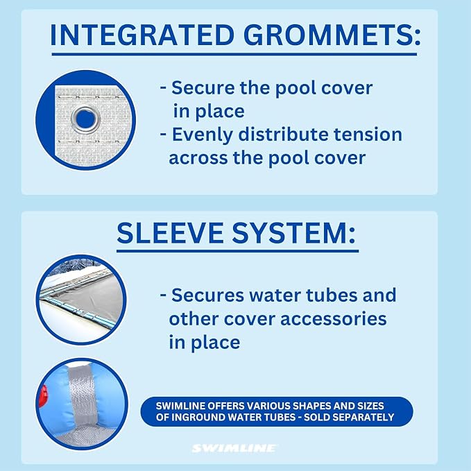 SWIMLINE HYDROTOOLS Silver King Heavy Duty Pool Cover For Above Ground Swimming Pools |21 X 37 FT Cover | Silver / Black | Water Tube Sleeves | UV Protected For 16X32 FT Rectangle Pools | CO142137R