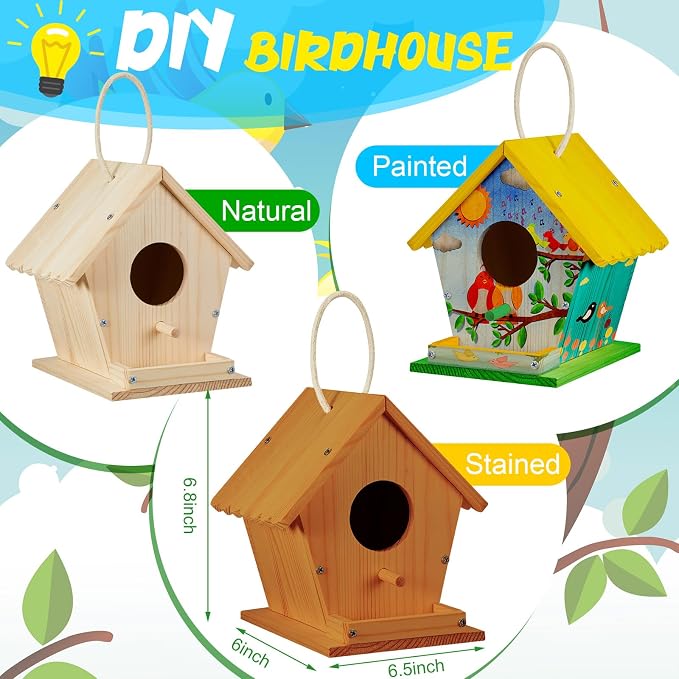 Juexica 2 Pack DIY Birdhouse Kits for Kids Ages 6+ Build and Paint Wooden Bird House Arts and Craft Project with Paint Strips Brushes for Boy Girl Adult Classroom Indoor Outdoor Crafts (Rotundity)