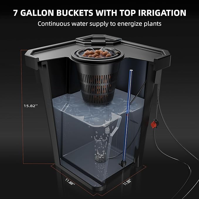 Spider Farmer DWC Hydroponics Grow System with 7-Gallon Deep Water Culture, New Triangular Cover Design, Recirculating Drip Garden System with Top Drip Kit, 11W Air Pump, 4 Buckets
