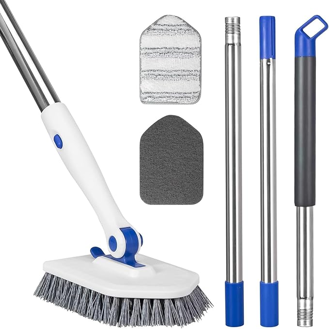 Pool Brush Floor Scrub Brush with 52" Adjustable Long Handle,Shower Swimming Pool Brush for Glass Doors,Bathroom,Kitchen,Tile,Car Glass,Marble Floors