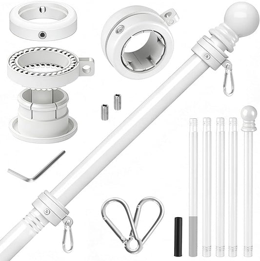 Flag Pole for Outside House, Heavy Duty Metal Flagpole for Residential, Outdoor or Porch, Stainless Steel Flag Poles, Upgraded Tangle Free Design, 1 Inch (6 FT, White)