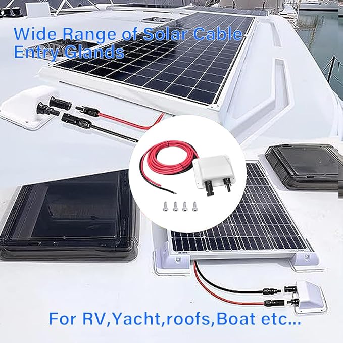 Solar Entry Gland 10ft Weatherproof ABS Double Cable 10AWG for All Cable Types UV Resistance Dual Cable Entry Housing for Solar Project on Rv,Boat,Camper,Van