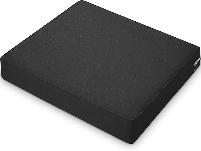 DoubleFill 1 Pcs Outdoor Ottoman Cushion 23"x19"x3" Waterproof Fade Resistant Outdoor Footstools Cushion Removable Patio Ottoman Cushions with Adjustable Fixing Strap for Stool (Black)