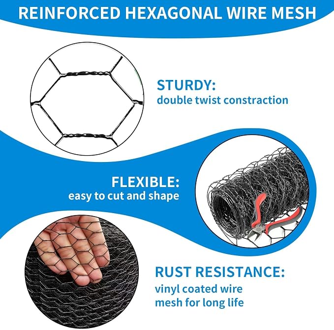 48'' x 50' Black Chicken Wire Mesh Fence, 15 Gauge Poultry Netting and 2 inch Mesh Fence Roll, Chicken Wire for Floral Arrangements/Crafts/Farm/Livestock/Pet Protection