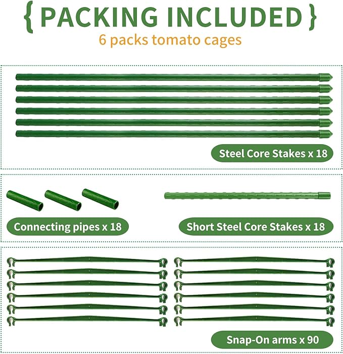 G-LEAF 6 Pack 6ft Tomato Cage for Garden Plant Support, Garden Stakes Tomato Cage, Tomato Cages Plant Stakes for Climbing Plants