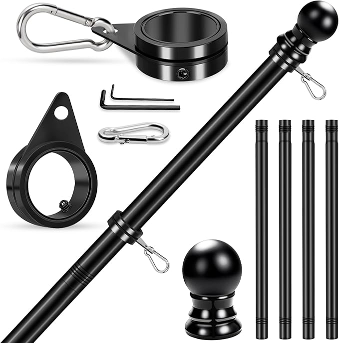 House Flag Pole, REERON 5 FT Metal Spinning Flag Poles Kit, 1" Tangle Free Stainless Steel Flagpole with 360° Flagpole Rings for Outside House Porch Residential Wall Mount for 3x5 Flag,Without Bracket