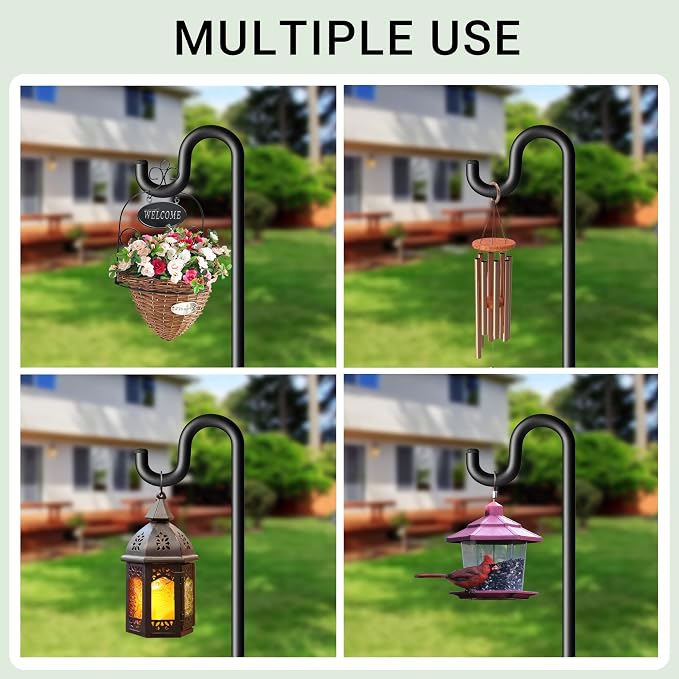 60" Shepherds Hooks for Outdoor, Extra Thick Bird Feeder Pole with 5 Prong Base, Adjustable Shepards Hook for Garden, Weddings, Hanging Plant
