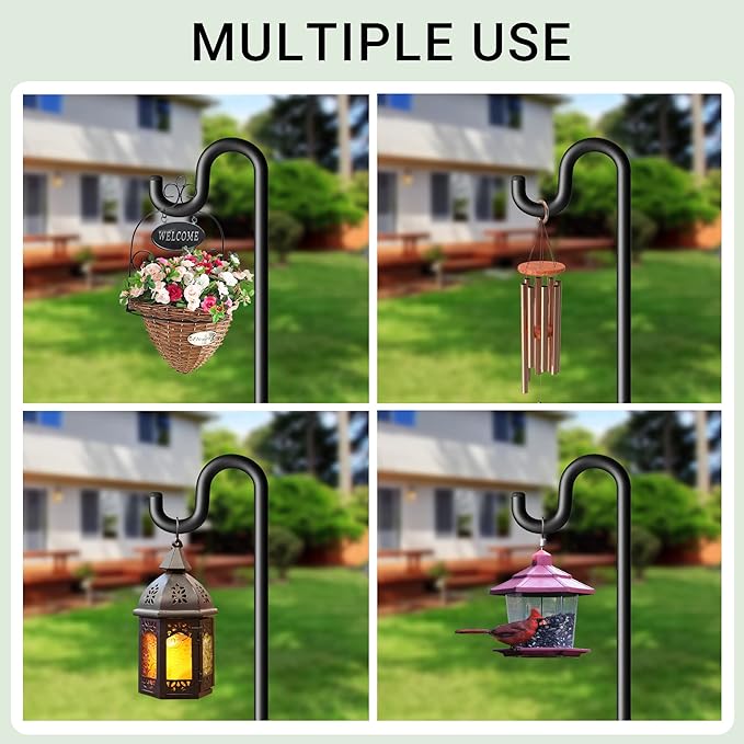 108" Shepherds Hooks for Outdoor, Extra Thick Bird Feeder Pole with 5 Prong Base, Adjustable Shepards Hook for Garden, Weddings, Hanging Plant