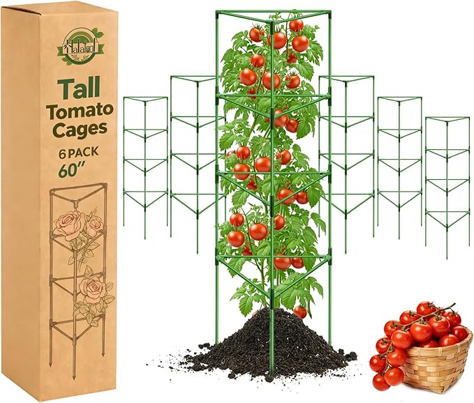 Halatool 6 Pack Tomato Cages for Graden 60 Inch, Adjustable Metal Tall Heavy Duty Tomato Trellis Plant Support, Tomatoes Stakes for Climbing Vegetables Flowers Fruits