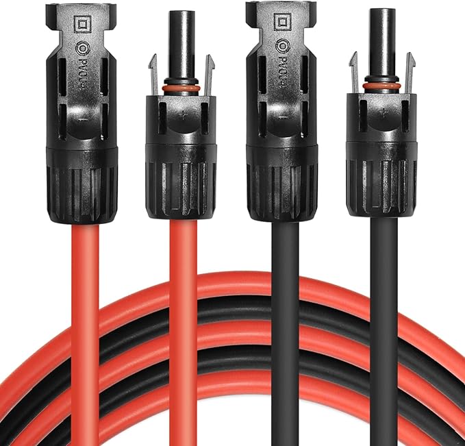 10FT Black + Red 12AWG(4mm²) Solar Panel Extension Cable Wire, Solar Adaptor Cable with Female and Male Connector - Set of 2