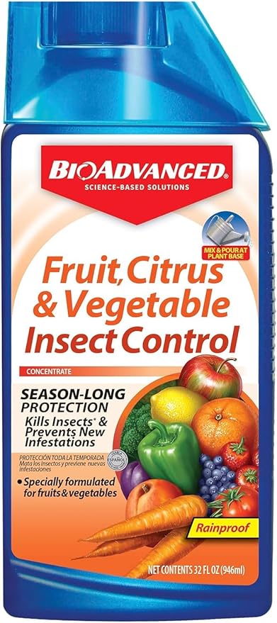 BioAdvanced Fruit, Citrus & Vegetable Insect Control Concentrate - Pest Control for Fruit and Vegetable Gardens - Up to 2 Months Infestation Prevention - Treats Up to 640 Square Feet - 32 oz Bottle