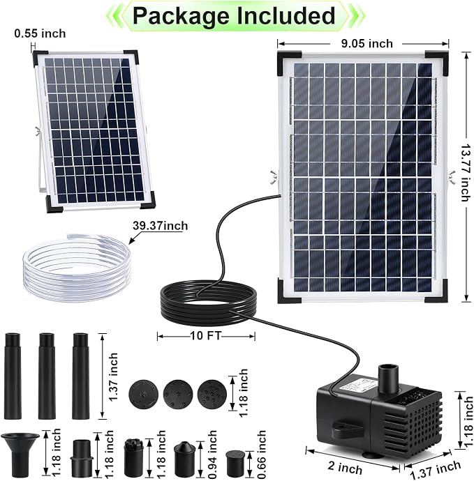 Yeomi 12W Solar Fountain Pump, Solar Powered Water Pump 132 GPH with 6 Spray Nozzles & 10ft Cord, Solar Bird Bath Fountain for Outdoor Garden Pond Pool Patio Water Features