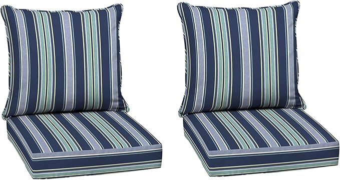 Arden Outdoor Deep Seat Cushion Set (2-Pack), 24 in x 24 in, Weather-Proof, Rain-Proof, Fade Resistant Patio Cushion for Chair, Sofa, and Couch Sapphire Aurora Blue Stripe