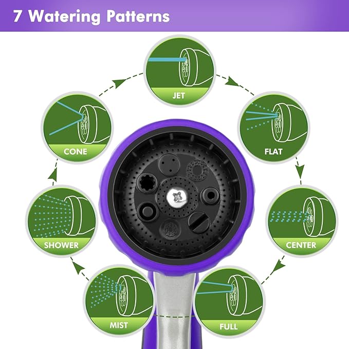RESTMO Garden Hose Nozzle, Heavy Duty Metal Water Hose Nozzle with 7 Adjustable Spray Patterns, High Pressure Hand Sprayer with Flow Control, Best for Watering Plant & Lawn, Washing Car & Pet, Purple