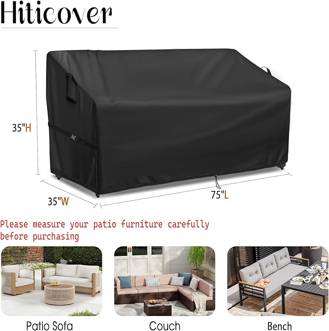 Outdoor Sofa Cover, 75 Inch Waterproof Paito Couch Loveseat Cover, Furniture Covers for Outdoor Seating for Winter - 75 x 35 x 35 Inch, Black