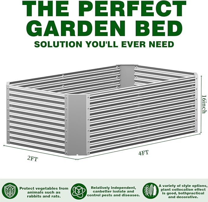3 Pcs 4 x 2 x 1.4 FT Galvanized Steel Raised Garden Bed – Outdoor Planter Box for Root Vegetables, Herbs & Flowers, Large Metal Garden Beds for Backyards, Terraces and Balconies