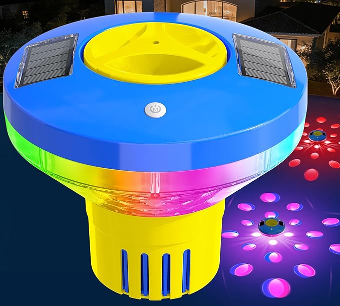 AquClor 2026 New Pool Chlorine Floater,Large Capacity Chlorine Floaters for 5 * 3'' Chlorine Tabs,Solar Chlorine Floater w/Light,Adjustable Floating Chlorine Dispenser for Pool,Hot Tub,Yellow