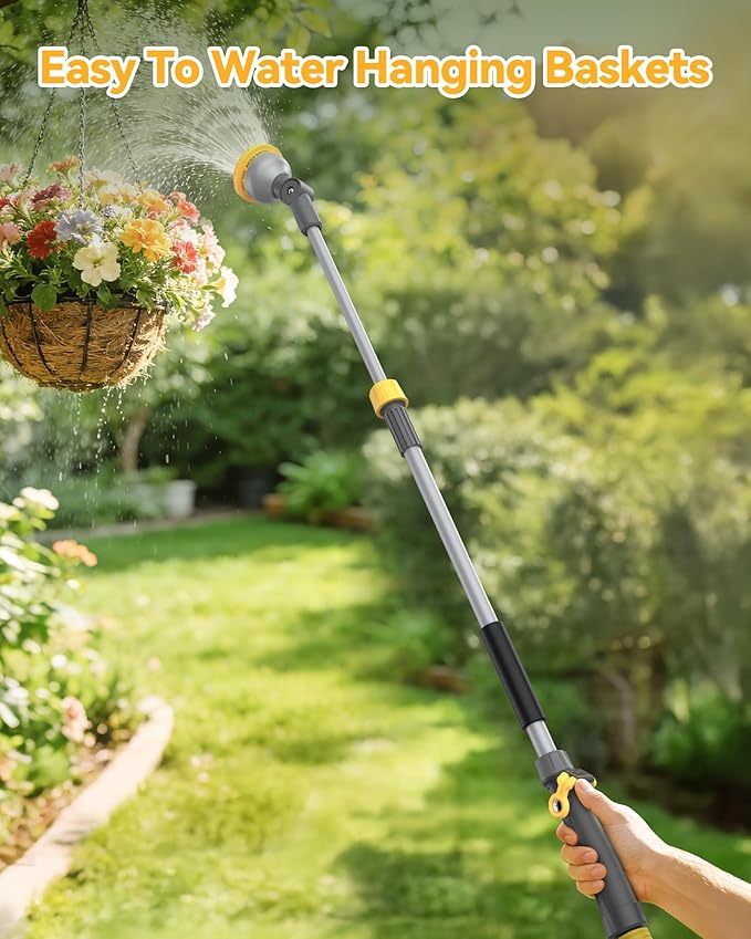 VOXON Watering Wand for Garden Hose, Adjustable 29–43 Inch Watering Wand with 10 Spray Patterns & 180° Swivel Head, Thumb Flow Control, for Hanging Baskets, High Shrubs & Patio Plants