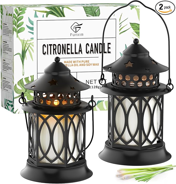 Citronella Candles Outdoor, 2 Pack Citronella Candle Lanterns with Lid, Soy Wax Outdoor Candles for Patio, Garden, Porch, Backyard, Camping & Summer Outdoor Decor