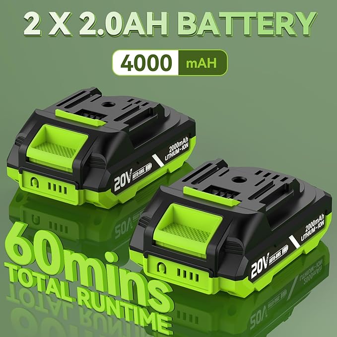 GOODJOB 20V 12" Cordless Weed Wacker, 3.5LBs Ultra-Lightweight Weed Eater, 180° Pivoting Head 3-in-1 String Trimmer & Lawn Edger with (2) 2.0Ah Batteries and Auto-Feed for Non-Stop Yard Work