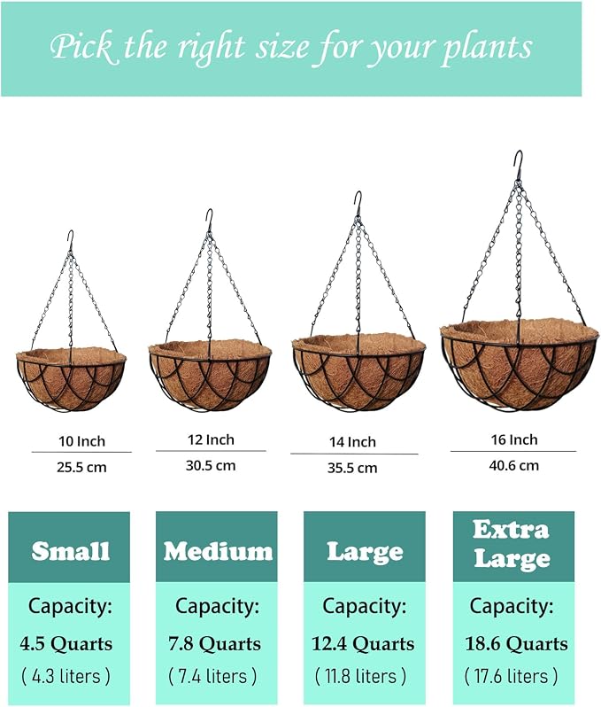 MTB Supply 2 Pack 10 Inch Garden Hanging Baskets Vintage Geo with Coco-Liner for Home Balcony Patio Decoration Outdoor Hanging Planter