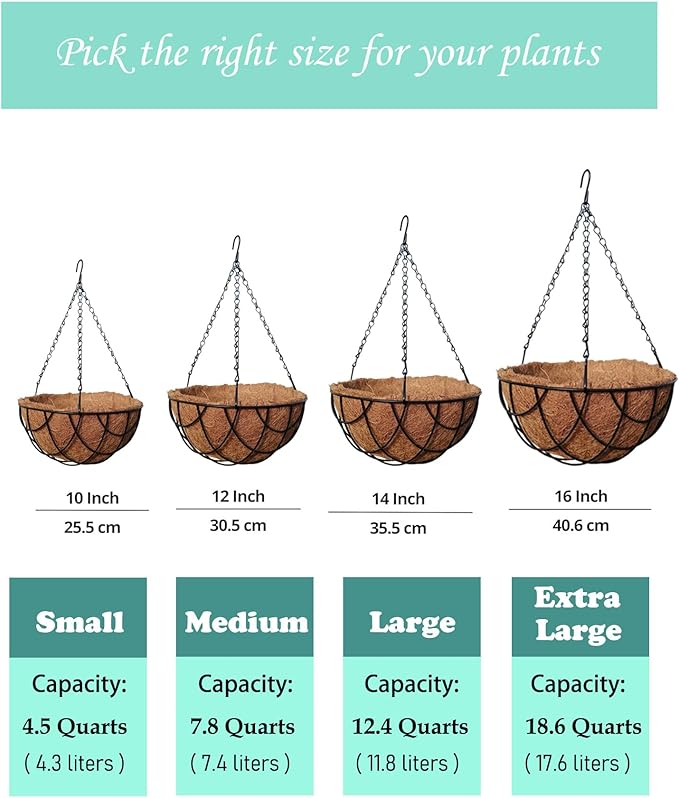 MTB Supply 4 Pack 10 Inch Garden Hanging Baskets Vintage Geo with Coco-Liner for Home Balcony Patio Decoration Outdoor Hanging Planter