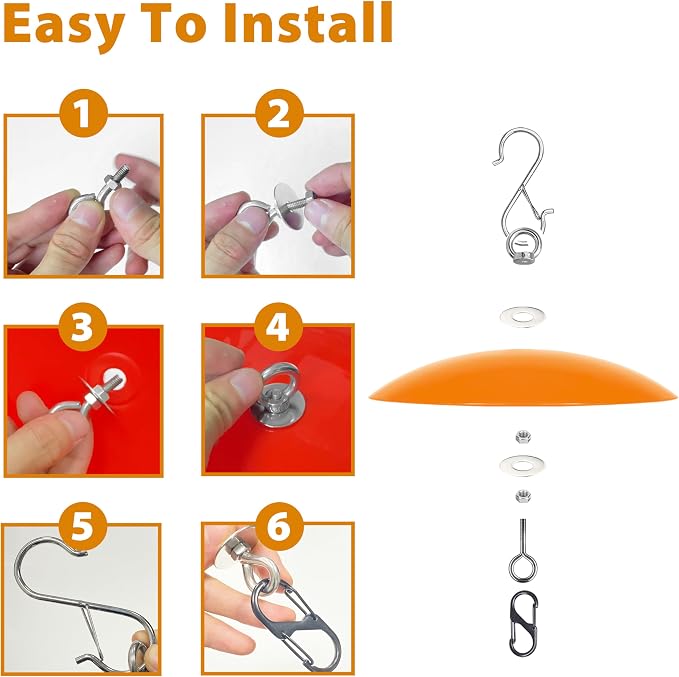 13" Bird Feeder Rain Guard, Hummingbird Feeder Shade Dome Cover, Hanging Baffle for Bird Feeder Pole,Smart Birds Feeder's Umbrella(Translucent Orange), 1 Pack