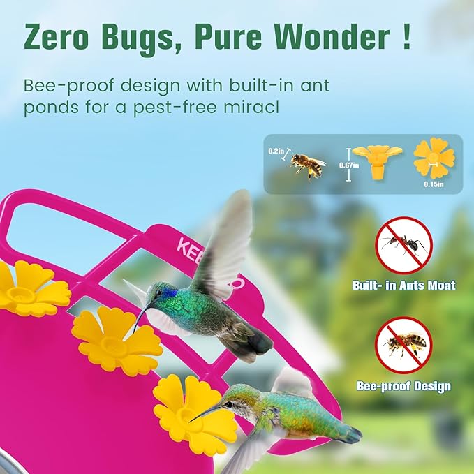 2.5K Hummingbird Feeder with Camera, Wireless Smart Bird Feeders for Outdoors, 2.4Ghz WiFi, AI Bird Identify, Instant Notification, Include 32GB SD Card, Ant Moat & Bee-Proof (Pink)
