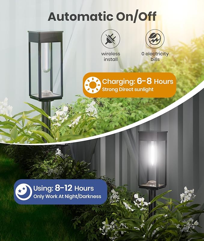 ALFIOT Solar Pathway Lights Outdoor, 2 Pack Bright Solar Lights Outdoor, IP65 Waterproof Solar Garden Lights Solar Powered Landscape Lighting for Yard Patio Walkway Driveway Pathway (Cool White)