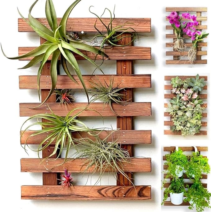 ShopLaLa Bundle - 4 Inch White Self Watering Pots x 10 Packs + Wooden Plant Holders, Indoor Vertical Wall Garden, Living Plant Wall Herb Garden Vertical System, Wall Mount Hydroponic Wall Pots