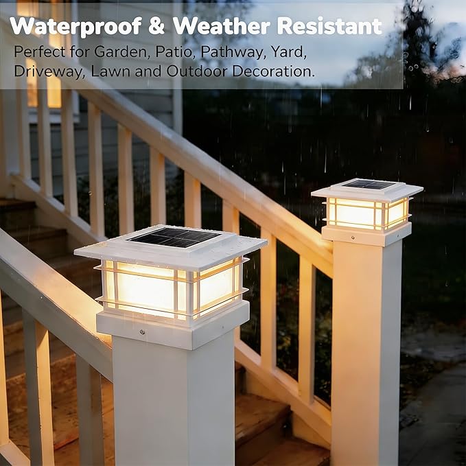 Dynaming 4x4 Solar Post Cap Lights Outdoor with 2 Color Modes, Fence Post Solar Lights White Shell Fit for Vinyl/Wooden Posts, High Brightness SMD LED Lighting Decor for Garden Deck Patio, 12 Pack