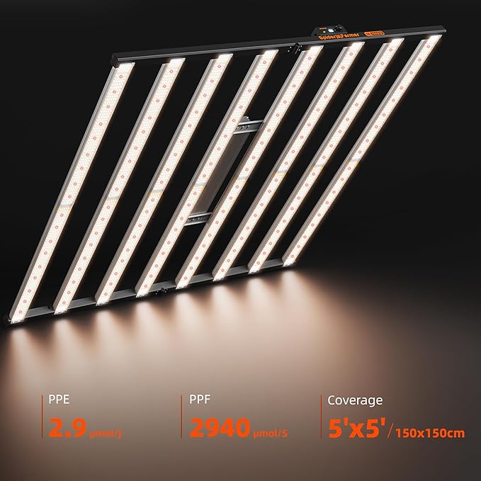Spider Farmer SE1000W Smart LED Grow Light, 1000W Bar Style with App Control, Dimmable Daisy Chain, Full Spectrum for 5x5ft Coverage, Commercial Grade Vertical Farming Lamp for Indoor Plants