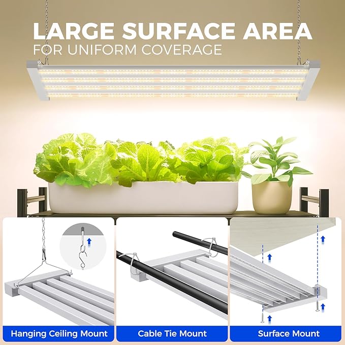 Barrina TX-L63 3FT LED Grow Light, 126W (2 x 63W), 4 Panels Wider Coverage, Full Spectrum with 730nm IR LEDs, High PPFD, Linkable, Hanging Plant Lights for Indoor, Vegetable, Seeding, 2 Packs