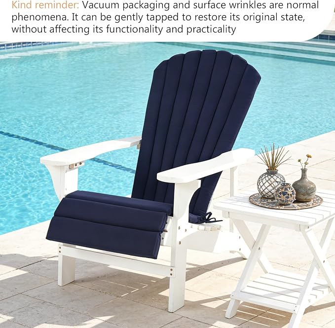Adirondack Chair Cushion Set of 2 Indoor Outdoor Furniture Cushions Rocking Chair Cushions with Straps Replacement Folding Patio Chair Pad All-Weather Patio Chair seat Cushion（Navy）