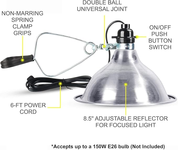 Simple Deluxe Clamp Lamp Light Socket with 8.5 Inch Aluminum Reflector, Suit for Max 150 Watt Lamp (No Bulb Included) with 18/2-Gauge 6 Feet Cord, Silver, 2 Pack