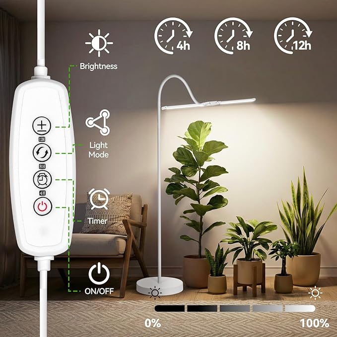 3CCT Grow Lights for Indoor Plants, 168 Full Spectrum LED Plant Light for Indoor Growing with 180° Expandable Lamp Head, 4/8/12H, Dimmable, 67in Tall Adjustable Standing Grow Light with 360° Gooseneck