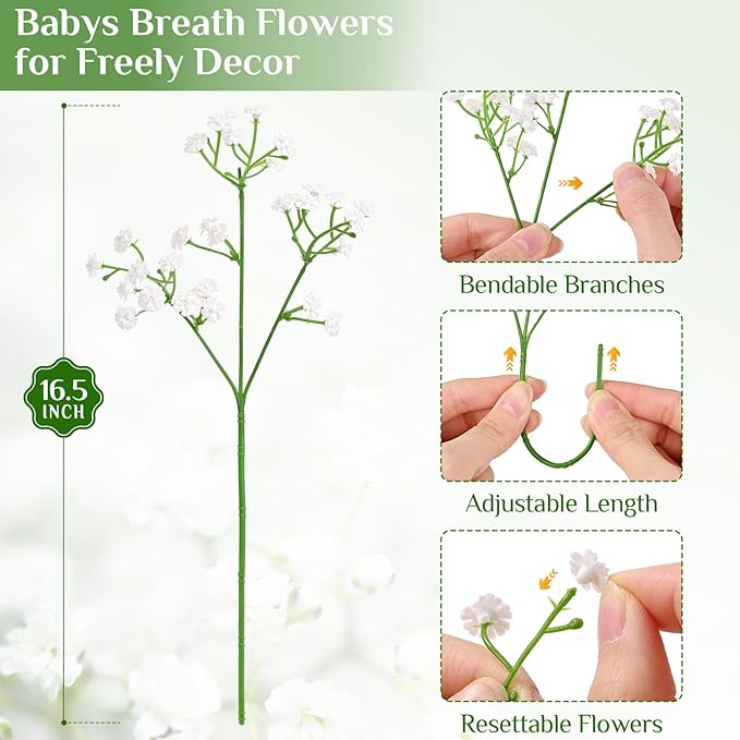 Yastouay Babys Breath Artificial Flowers, 90Pcs Wedding Babys Breath Flowers Artificial Bulk, Real Touch Faux Babies Breath Gypsophila Bouquet for Wedding Floral Arrangement Party Decor