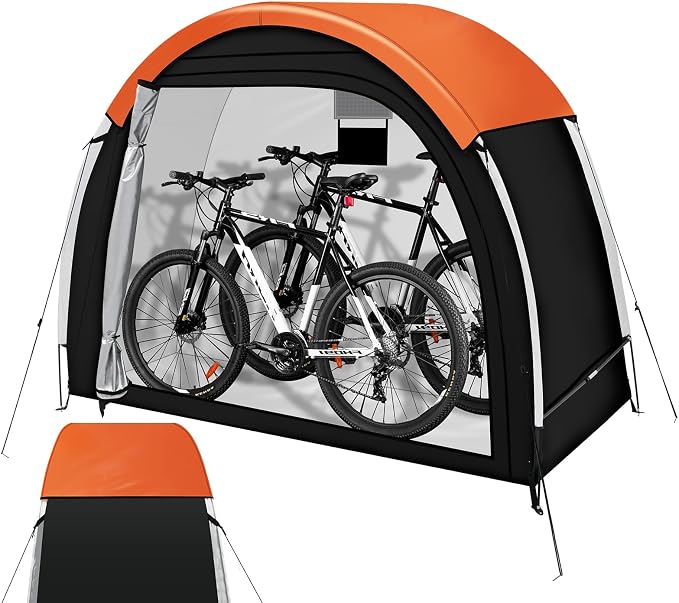 Bike Storage Tent with Rain Cover & Mesh Window, PU5000 Waterproof Bike Shed for 2 Bikes, Portable Outdoor Storage Shelter for Bicycle, Motorcycle, Lawn Mower, Garden Tools (6.6x2.6x5.6FT)