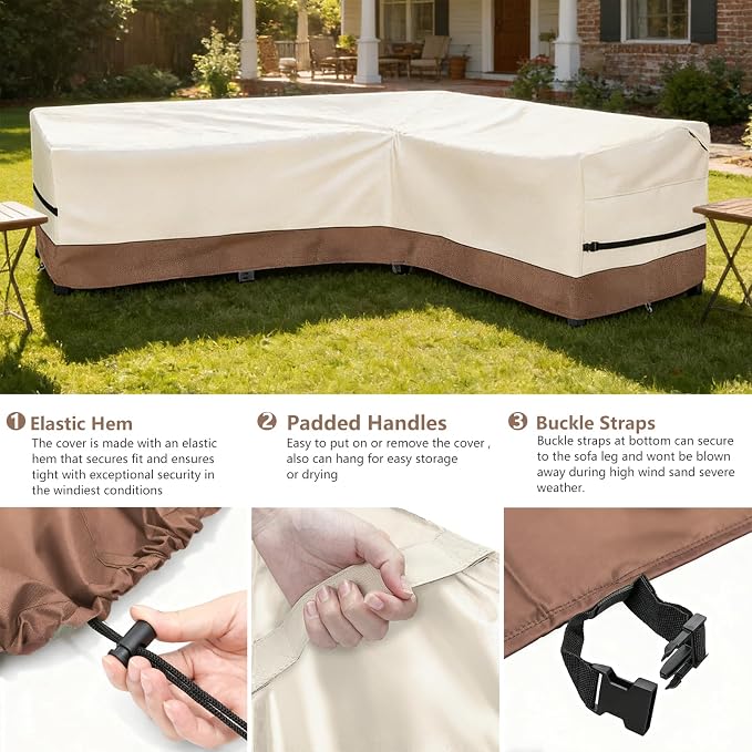 okcool Outdoor Sectional Cover,L-Shaped Patio Furniture Covers for 6-Seater Outdoor Sectional Furniture Couch 110"(85''L) x 32''D x 31''H, Beige & Brown