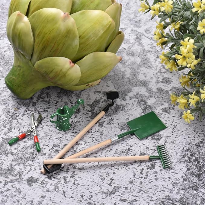 HUIANER Miniature Garden Tools 10pcs Mini Farm Tools Garden Rake Zen Shovel Model 1:12 Miniature Farm Tools Dollhouse Accessories