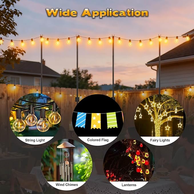 GCCSJ 5 FT String Light Poles for Outside 10 Pack Heavy Duty Metal Poles for Deck Easy to Install String Lights Hanging Light Poles for Fence Garden Backyard Wall