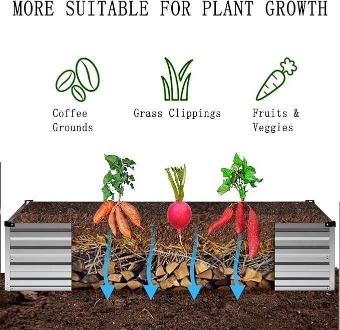 8×2×1FT(2PCS) Galvanized Raised Garden Bed Kit Metal Planter Boxes，Large Outdoor Planters Garden for Planting Vegetables,Flowers,Herbs -Silver