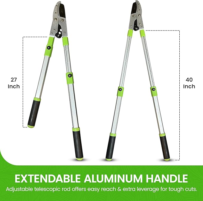 Garden Guru Extendable Anvil Lopper Tree Trimmer with Compound Action, Chops Thick Branches with Ease, 28-40”, Non-Stick High Carbon Steel Blade, Heavy Duty Branch Cutter, 2 Inch Clean Cut Capacity, 2